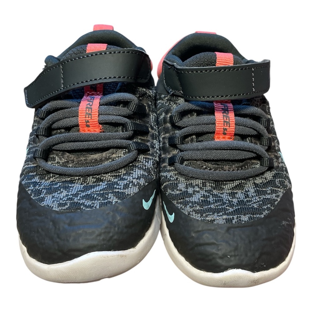Nike Kids Black and White Sneakers with Orange Accents. - Picture 2 of 6
